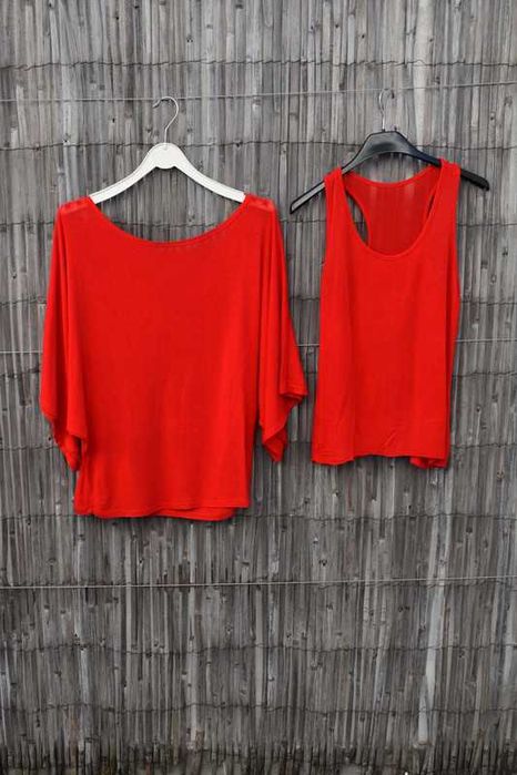 Conjunto vermelho top + camisola oversize mangas morcego [TU]