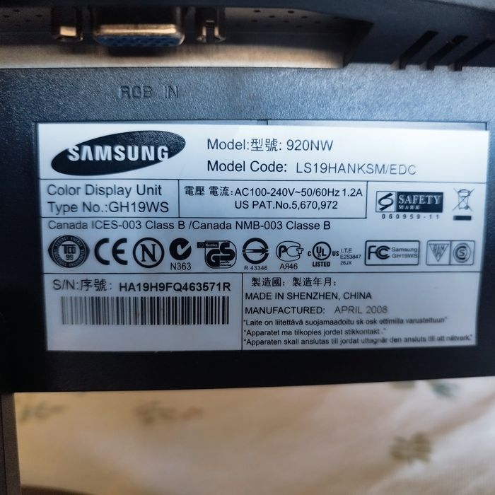 Monitor Samsung Sync master 920NW