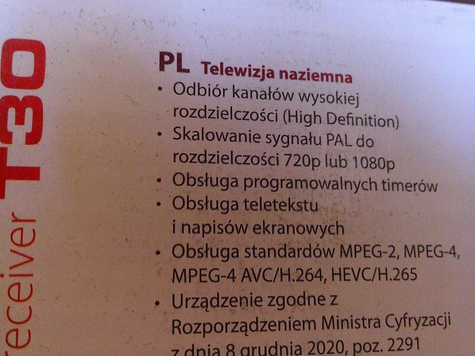 Dekoder Ferguson Ariva T30 ,dvb-t2 H.265 , pilot, na gwarancji.