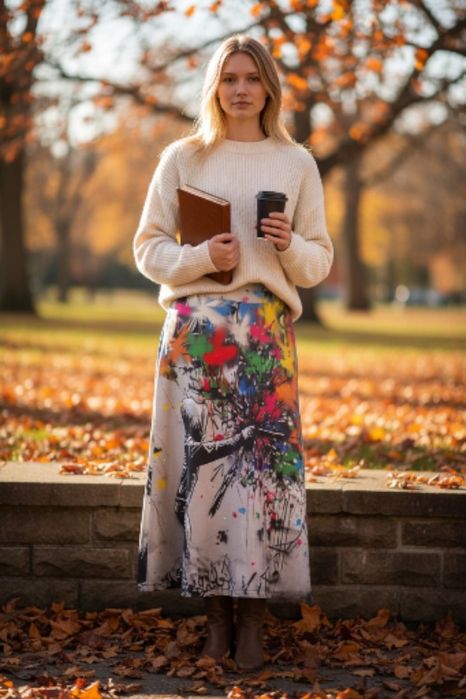 Auri Lili nowa spódnica Parampara wzór a la Banksy L 40