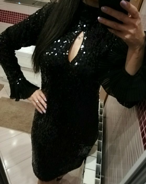 Nowa sukienka czarna cekiny cekinowa 38 m s/m wesele osiemnastka urodz