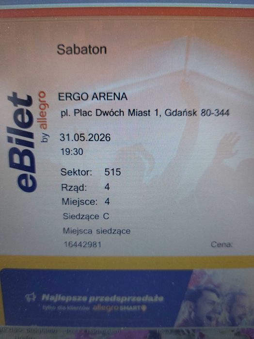 Sabaton  3 bilety Gdańsk 31.05.2026