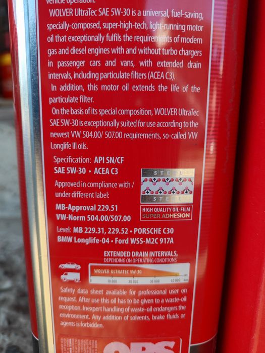 Wolver 5w30 BMW Mercedes Vw Porsche Toyota