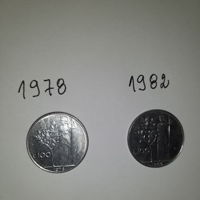 Moedas 100 liras italianas 1978,1982