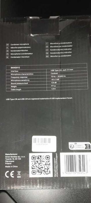 Mikrofon Pojemnościowy Streamingowy Silvermonkey Noberu