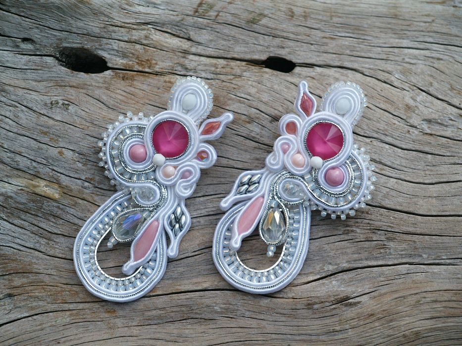 Boho ażurowe kolczyki ślubne sutasz