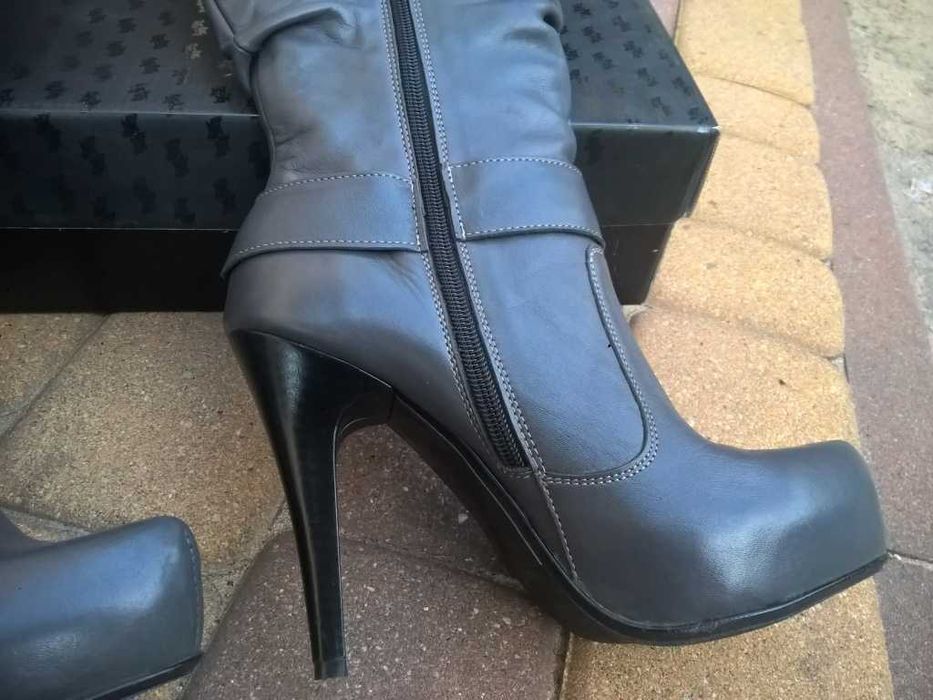 NOWE Buty-Kozaki MUSZKIETERKI36 Natural skóra-100% SZARY I-Klasa Gw.6m