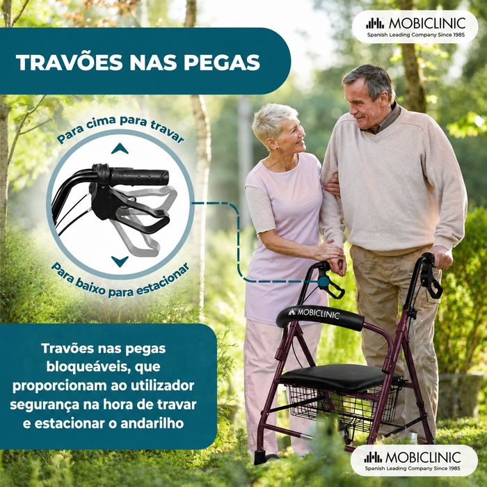 Andarilho Rollator MOBICLINIC c/ Assento e Travões – Novo (Nunca Utilizado)