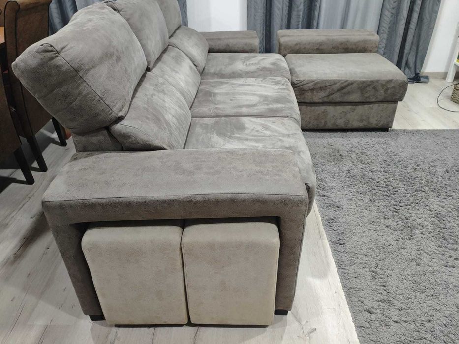 Sofá chaise longue reversível | extensível + puffs