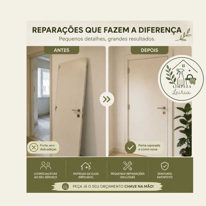 Limpeza de Saída + Pequenas Reparações | Entrega da Casa Impecável limpeza pós-mudança em Leiria