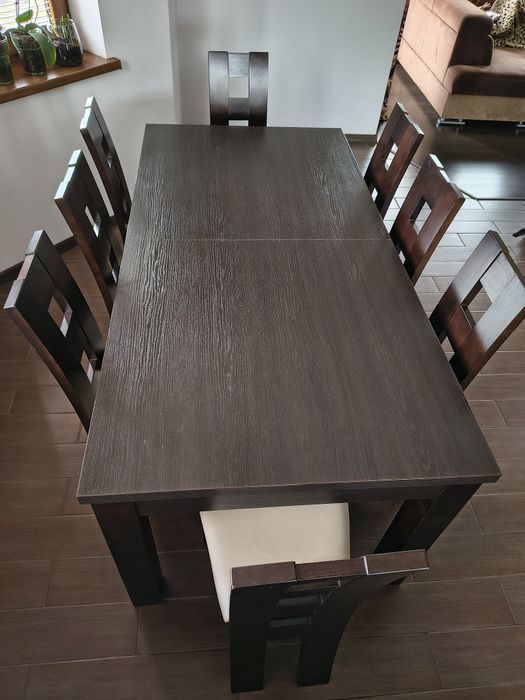 Stół 90x180(260) i 8 krzeseł brąz