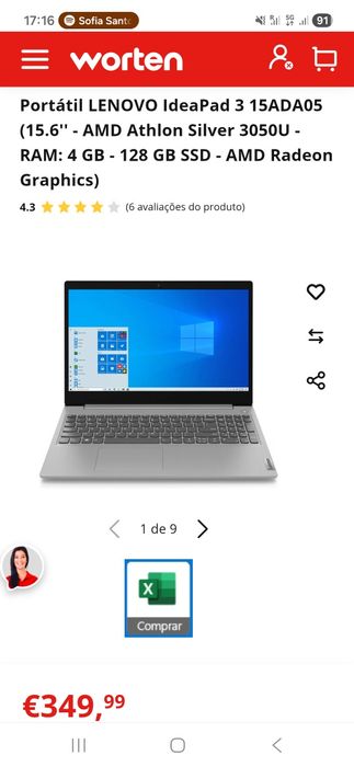 Lenovo Ideapad 3 15ADA05 como novo.
