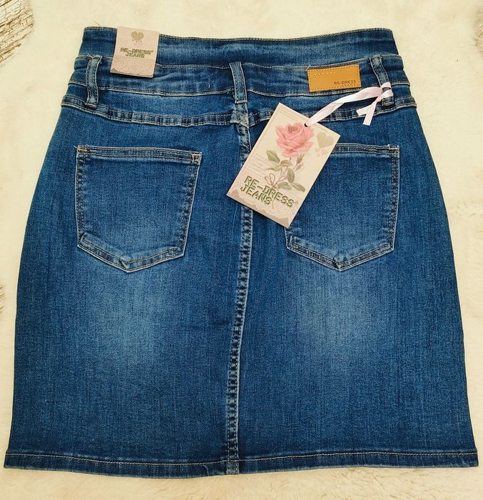 Spódnica mini jeansowa - wysoki stan - elastyczna - XL