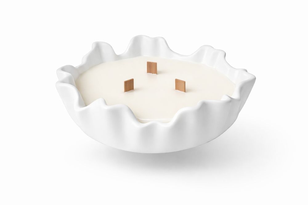 Duża świeca sojowa w ceramicznej misie – 3 drewniane knoty