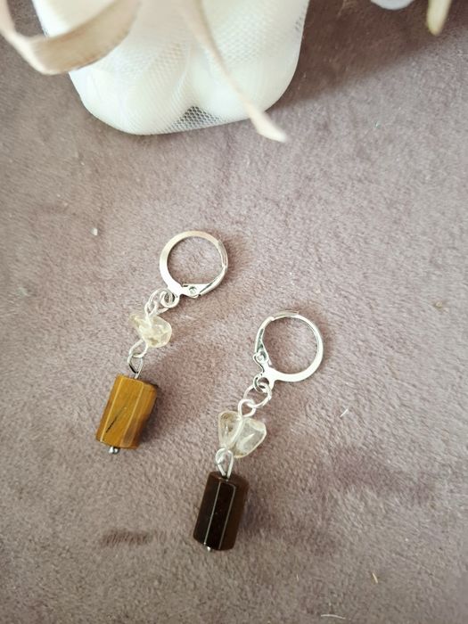 Kolczyki handmade z naturalnych kamieni cytryn tygrysie oko