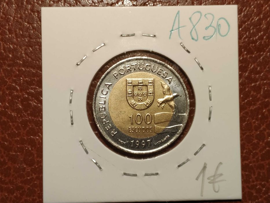 A830 moeda de 100 escudos de 1997 (lobo marinho/animais/bimetálica) - Portugal