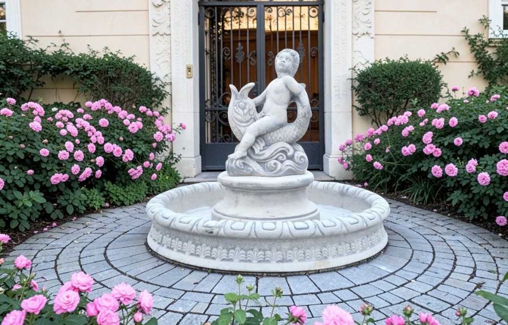 Fontanna ogrodowa Ebro basen z dnem "Amorek" Biały beton figura Ag-Bet