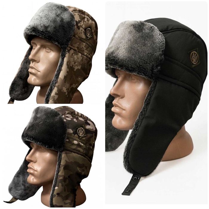 Тепла зимова військова шапка - вушанка фліс Олива, піксель, мультикам