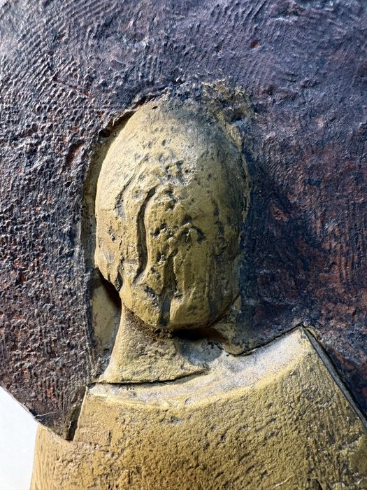 Grande linda escultura de Sagrada Família contemporanea em faiança