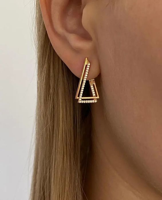 Срібні Сережки Трикутники з Позолотою срібло 925 проба позолота золото