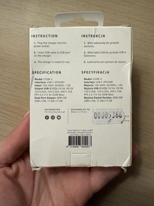 Tech Protect C35W 2 Port Network Charger Pd35W Lightning Cable White