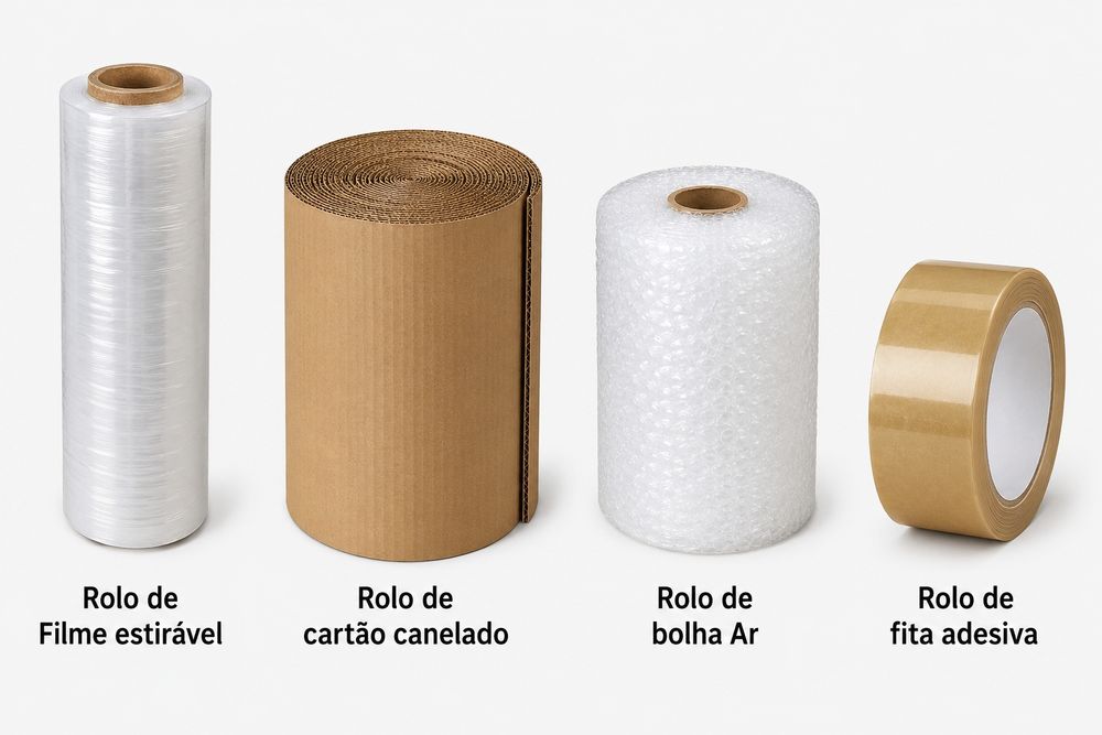 Mudanças: Bolha Ar / Filme Estirável / Rolos Cartão / Fita Adesiva