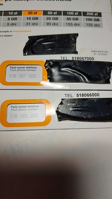 złote numery na kartę kilka sztuk