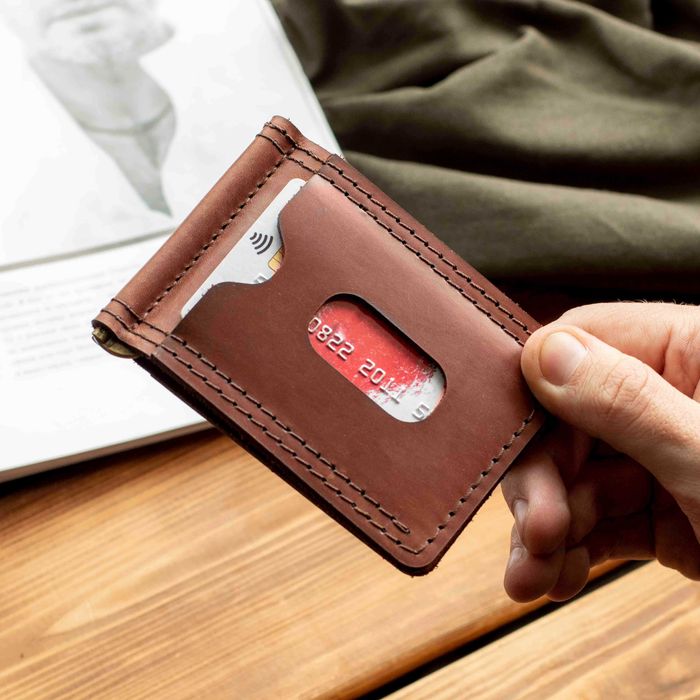 Затискач для грошей із натуральної шкіри Grand коньячний