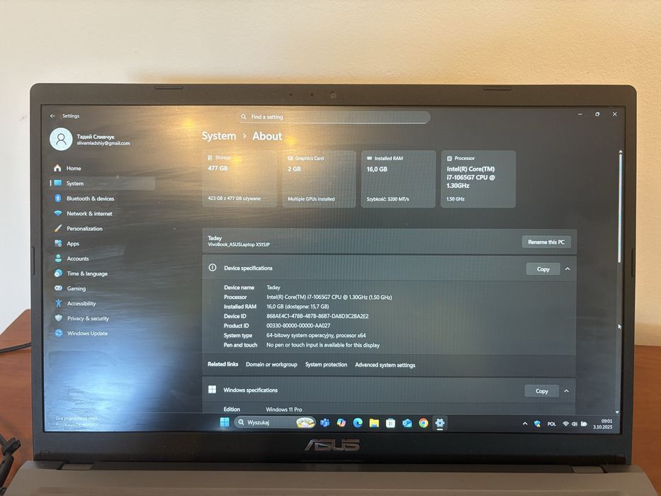 ASUS VivoBook X515J / i7-10gen / 16GB RAM / SSD 480GB / NVIDIA 2GB /