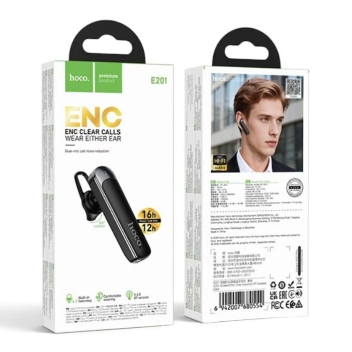 Беспроводная Bluetooth гарнитура Hoco E201 Exceed | Bluetooth 6.0 | 16 Часов | ENC | Новая | Шумоподавление