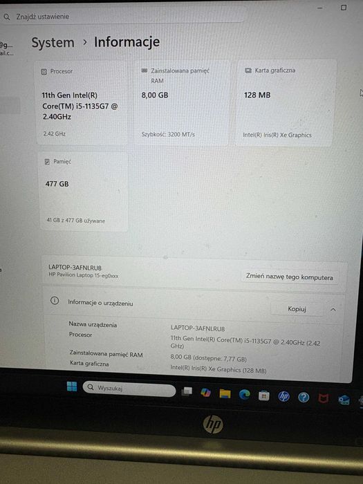 laptop hp pavilon  15-EG0052NW