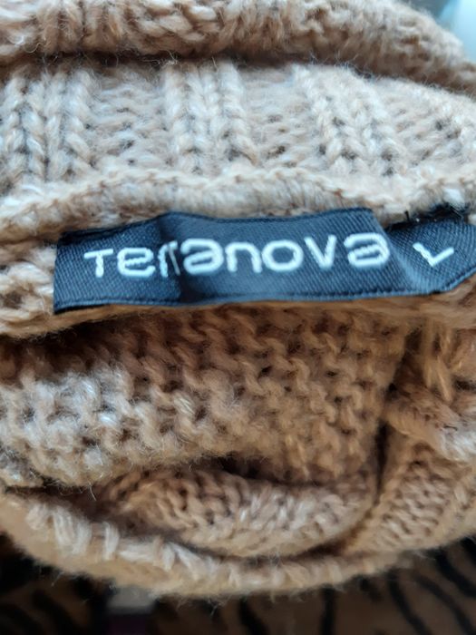 Dzianinowa sukienka, bezrękawnik, tunika, golf beżowa, L NOWA z metką,