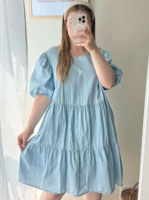 Jeansowa rozkloszowana sukienka plussize H&M 2xl k61