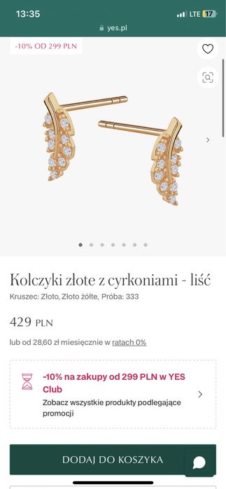 Złote kolczyki liście z cyrkoniami nowe