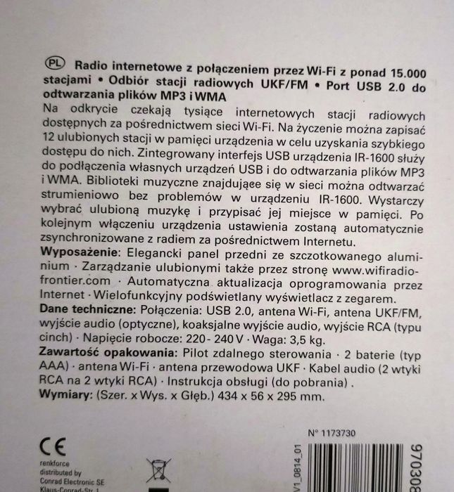 Renkforce IR-1600 radio internetowe odtwarzacz