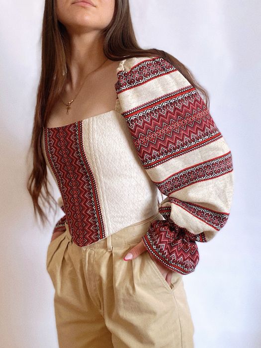 Лляна вишиванка корсет з рукавами,є всі розміри