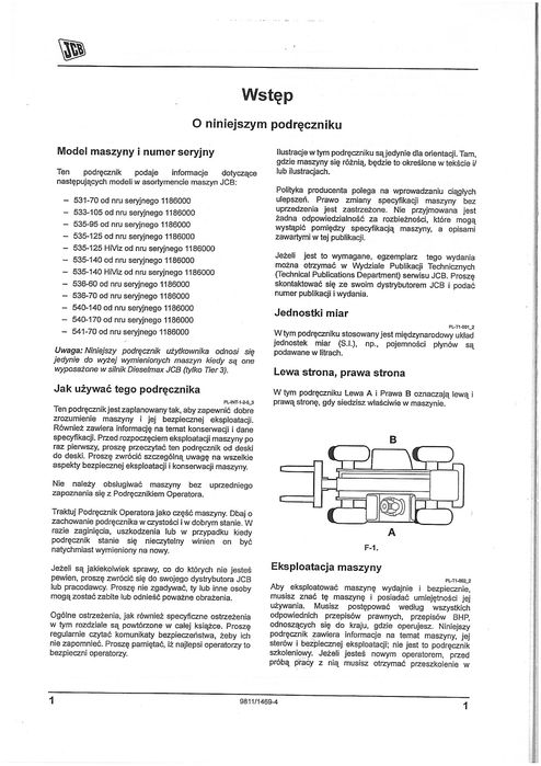 JCB 536– 60, 536- 70, 540– 140, 540- 170, 541– 70  DTR instrukcja obsł