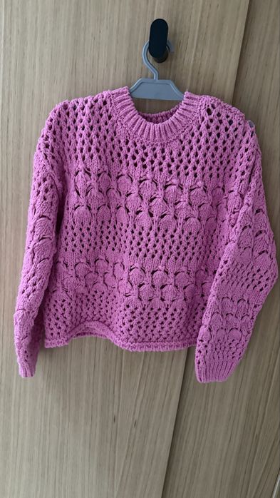Zara piękny  ażurowy modny  różowy sweter 130 8/9l