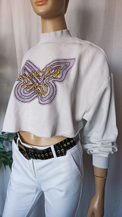 Sg Krótka biała bluza z motylem 36 , 38 M H&M bluza damska 36 , 38