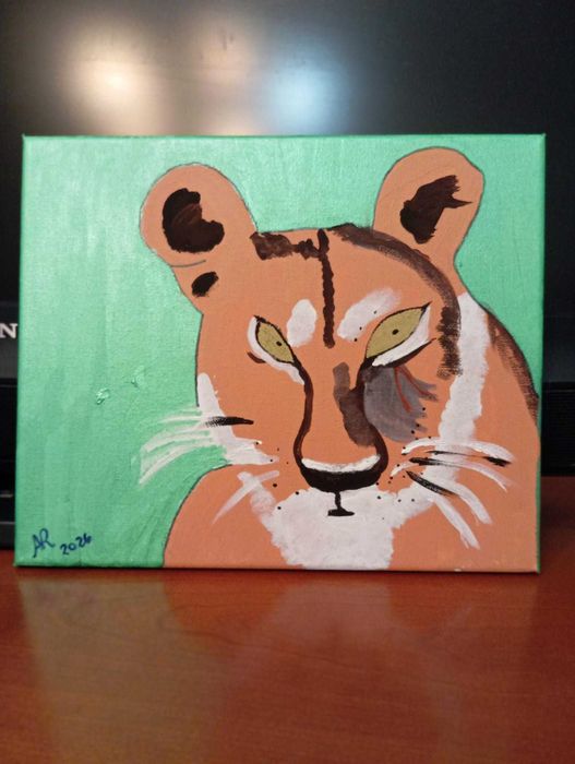 Quadro "leoa," pintura de artista amador