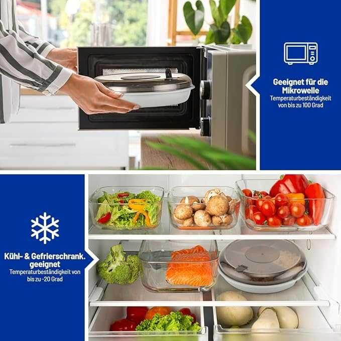 Zestaw 2 pojemniki miska z 3 przegródkami, szczelne pojemniki lunchbox