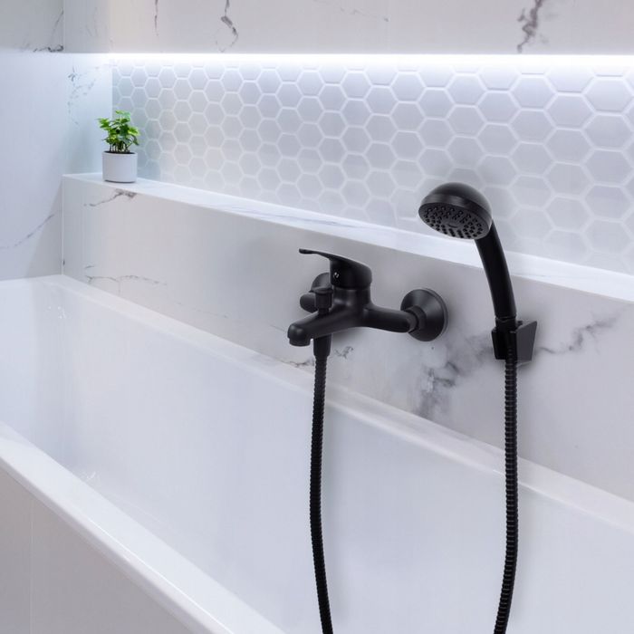 Bateria Wannowa Prysznicowa Ścienna Kran Do Wanny Wąż Czarny Loft