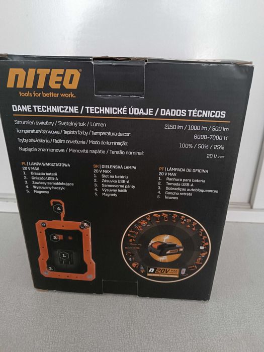 Lampa warsztatowa akumulatorowa NITEO 20V MAX 2150 Im