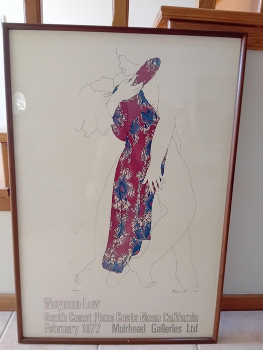 Vintage 1977 Weyman Lew exhibition fine art poster "Swoon" Muirhead Galleries framed MCM Mint condition