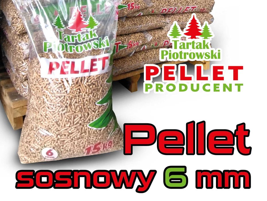 Pellet SOSNOWY 6 mm Tartak Piotrowski, Producent, worki 15 kg, 1 tona