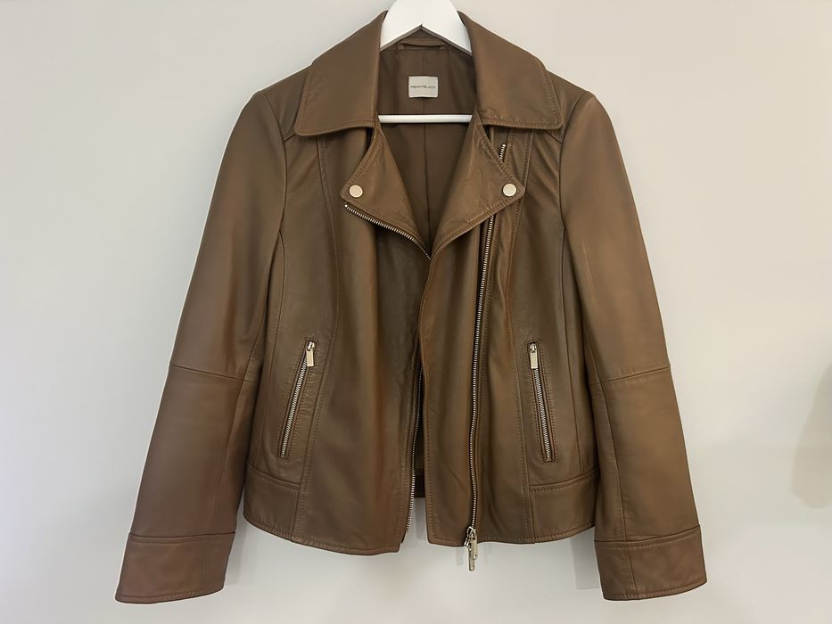 Casaco biker Pennyblack em pele genuína – Camel – Tamanho 42 IT