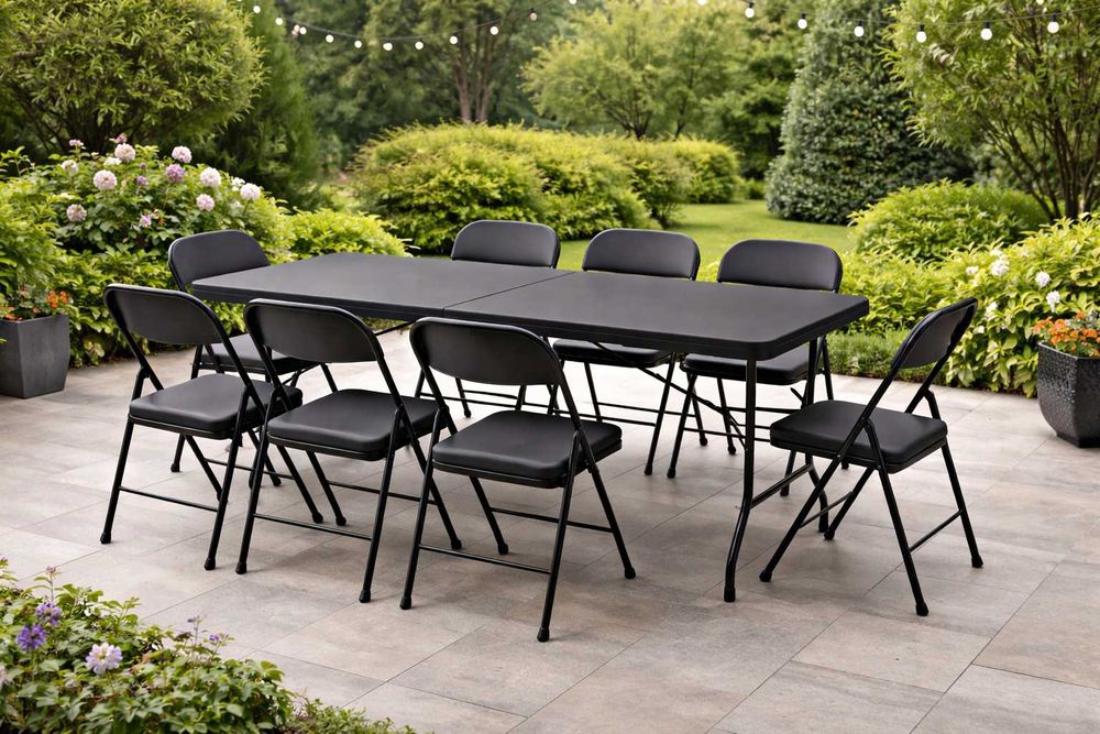 NOWY Stół Cateringowy Z Krzesłami Zestaw Składany Do Ogrodu Tarasowy