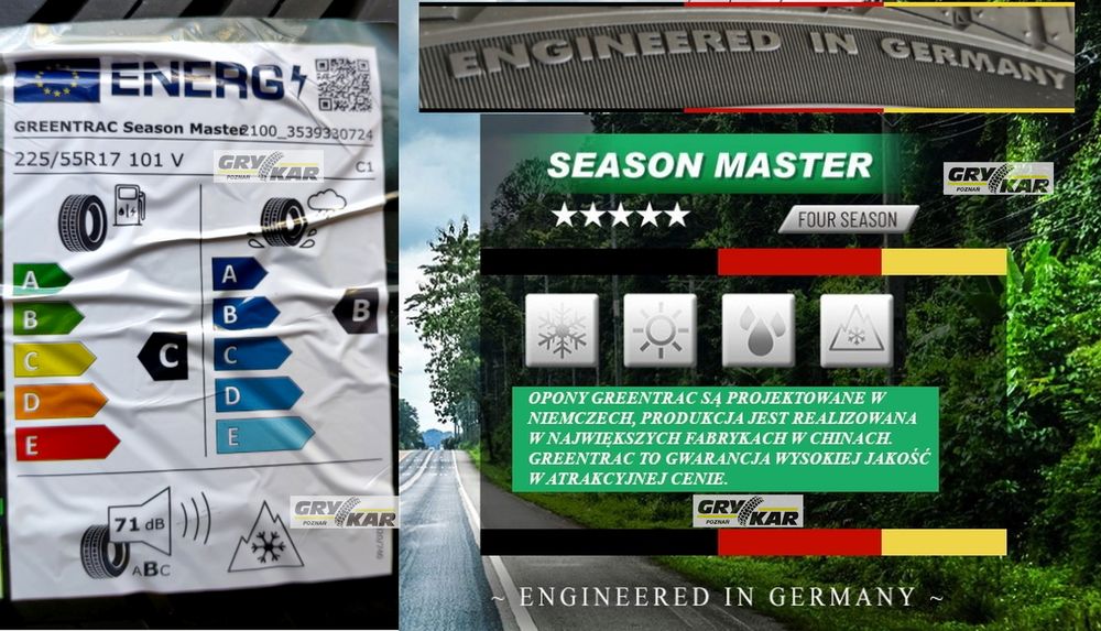 4x 225/55R17 Greentrac Season Master 2026r C/B/71dB 3 lata gwar.