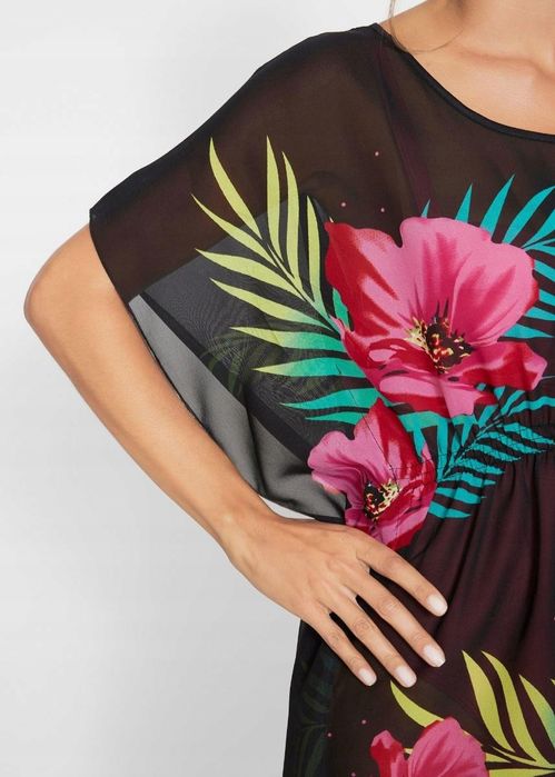 B.P.C szyfonowa tunika plażowa w kwiaty 44/46.