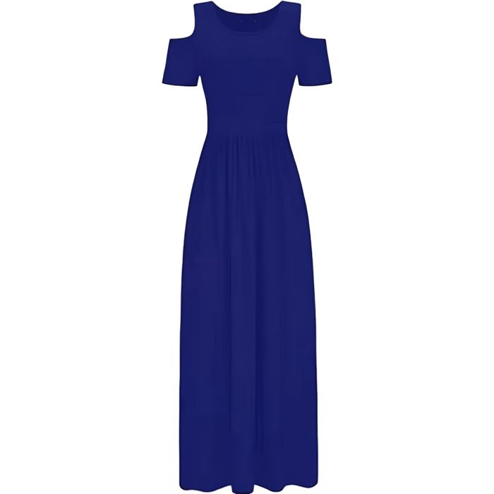 Sukienka maxi damska granatowa, cold shoulder, kieszenie, XXL